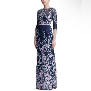 Marchesa Notte Floral Embroidered Guipure 3/4 Sleeve Gown Size 2